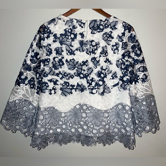 Chico’s Striped Floral Printed Lace Top Blouse Sz Small Petite - Picture 6 of 7